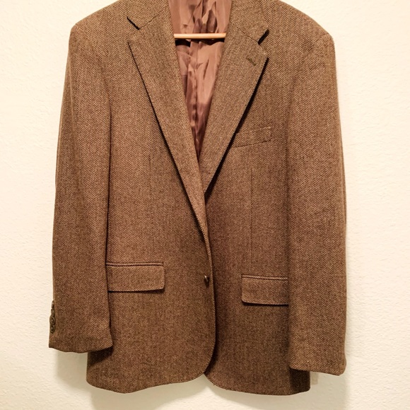 Polo Ralph Lauren Soft Tan Herringbone Tweed Wool, Check Harris Sport Coat 40R - Picture 1 of 9